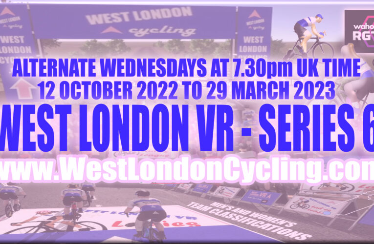 Race 6.1 of West London VR kicks off Series Six …. be in, cleated in and logged in on Wednesday 12th October at 7.30 (UK Time) on Wahoo RGT
