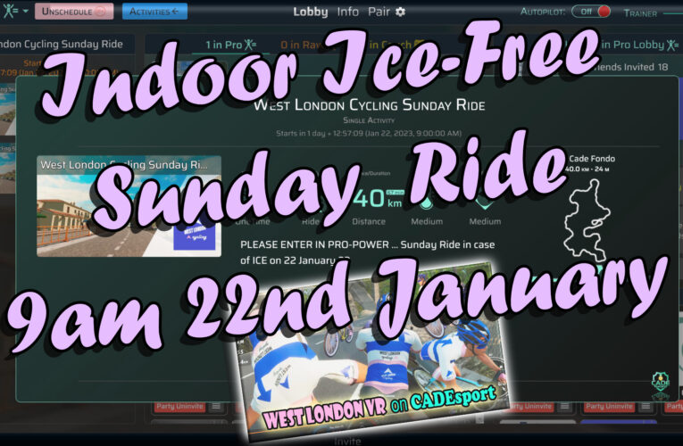 West London Cycling Indoor Sunday Ride in case of icy weather Sunday 22nd January 2023 ????? Watch out for announcements on Whatsapp concerning Sunday’s planned ride.