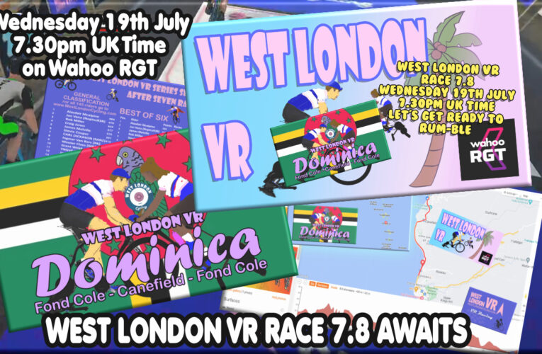 It’s a West London Wednesday …. Try a tropical trip on your Smart Trainer with West London VR Race 7.8 on Wednesday 19th July at 7.30pm UK Time