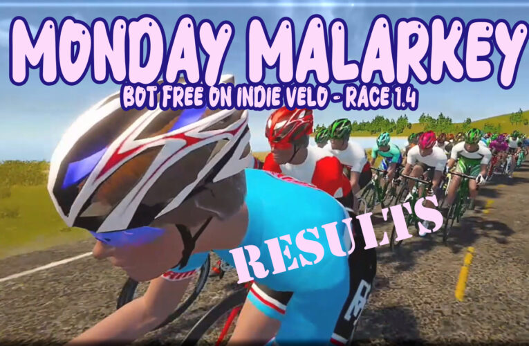 OMG ! … A race and half, as the Indie Velo Community get sparky on Monday Malarkey … Race 1.4 Results, Standings, Video with Commentary and Comment ….