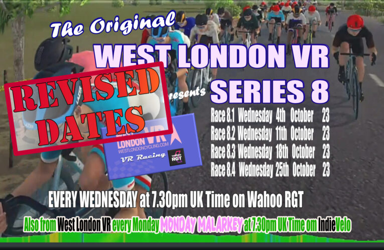 West LondonVR IS NOW EVERY WEDNESDAY at 7.30pm until 25th October: West London VR squeezes in a four race version of WLVR Series 8 before the Big Wahoo Boohoo at the end of OCTOBER … whilst we are still ‘lively on IV’ every Monday!