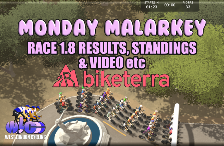 Monday Malarkey Race 1.8 Results, Standings and Video etc