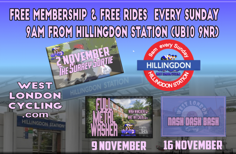 Free Sunday Rides in November from Hillingdon Station (UB10 9NR) … 9am Every Sunday from West London Cycling