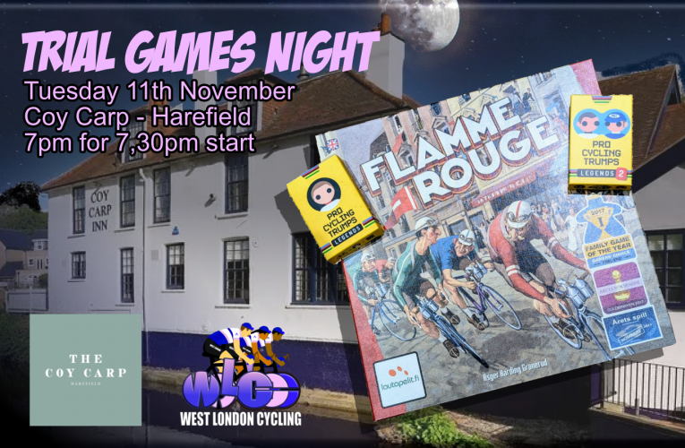 Trial informal games night at the Coy Carp – Tuesday 11th November 7pm for 7.30pm start