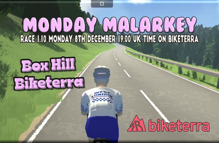 Monday Malarkey by West London Cycling does Box Hill … Race 1.10 Monday 8th December at 19.00 UK Time on Biketerra