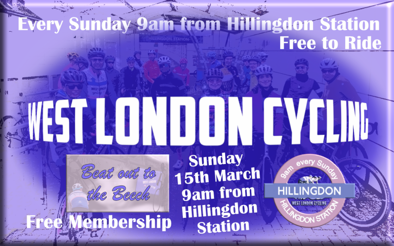 The original free Sunday Rides continue with West London Cycling every Sunday at 9am from Hillingdon Station (UB10 9NR) … Sunday 15th March we march on to Beaconsfield!