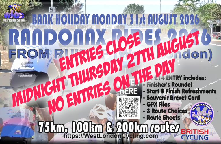 Randonax Bank Holiday Monday Ride: ENTRIES CLOSE MIDNIGHT THURSDAY 27th AUGUST – No entries on the day, limited number of places remaining.