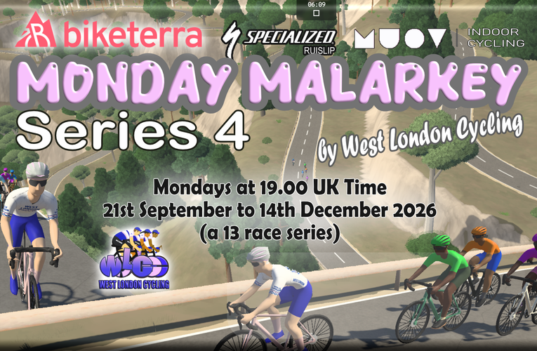 It’s back for winter 2026-27 … Monday Malarkey Fast Blast online racing on Biketerra … Mondays at 19.00pm UK Time … free to ride, free Biketerra subscriptions and free spirit fun racing over 16km