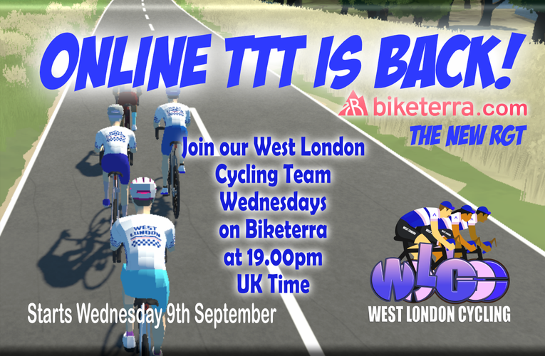 We are looking for more riders to join West London Cycling’s thrilling online TTT exploits on Wednesday evenings … Got a smart trainer? Then this is for you!