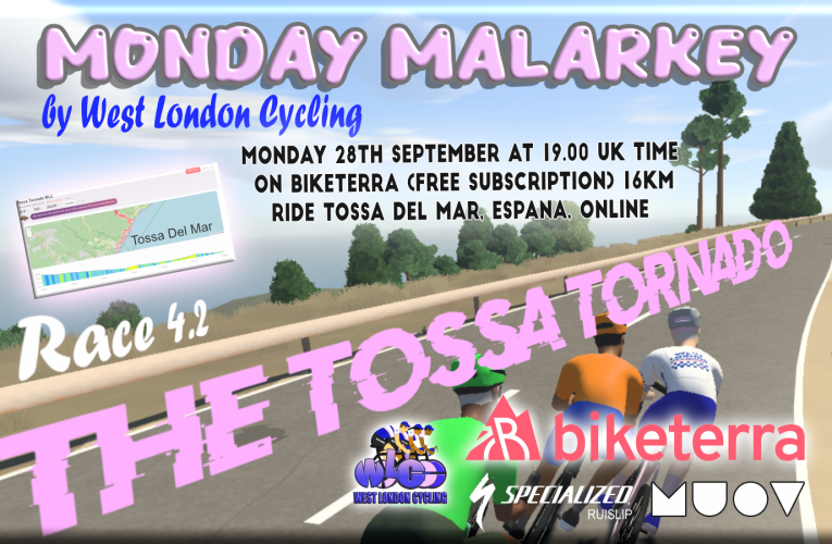 Monday Malarkey by West London Cycling on Biketerra goes Mediterranean for Stage 2 of Series 4 at 19.00pm UK Time on Monday 28th September.
