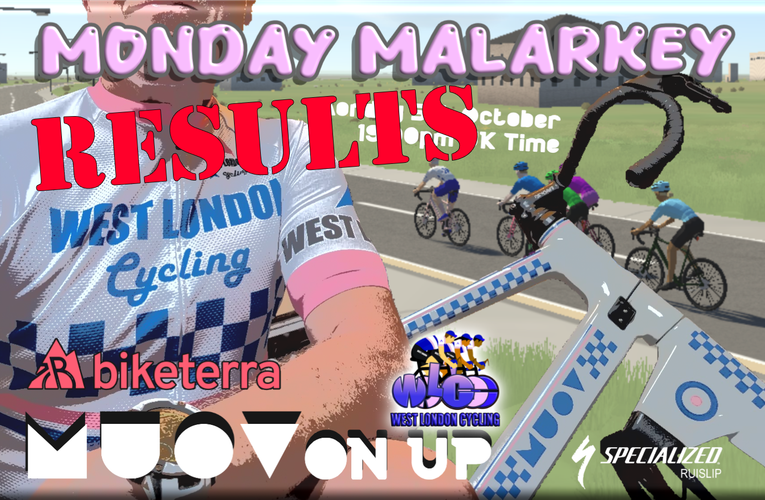 Wouter Attacks and Counter Attacks … the thrills of Monday Malarkey Race 4.4 on Biketerra … Results and Standings.